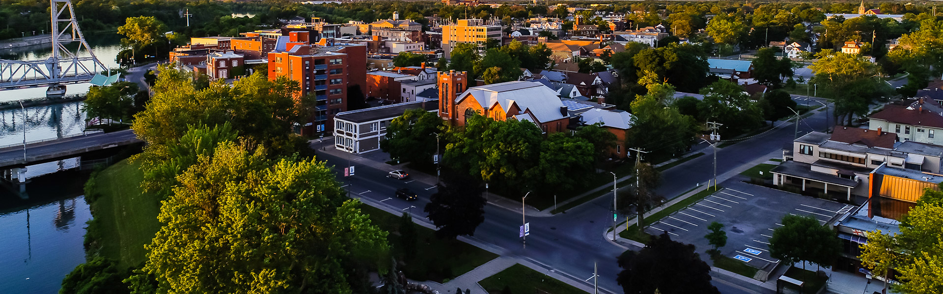 aerial image of downtown Welland 